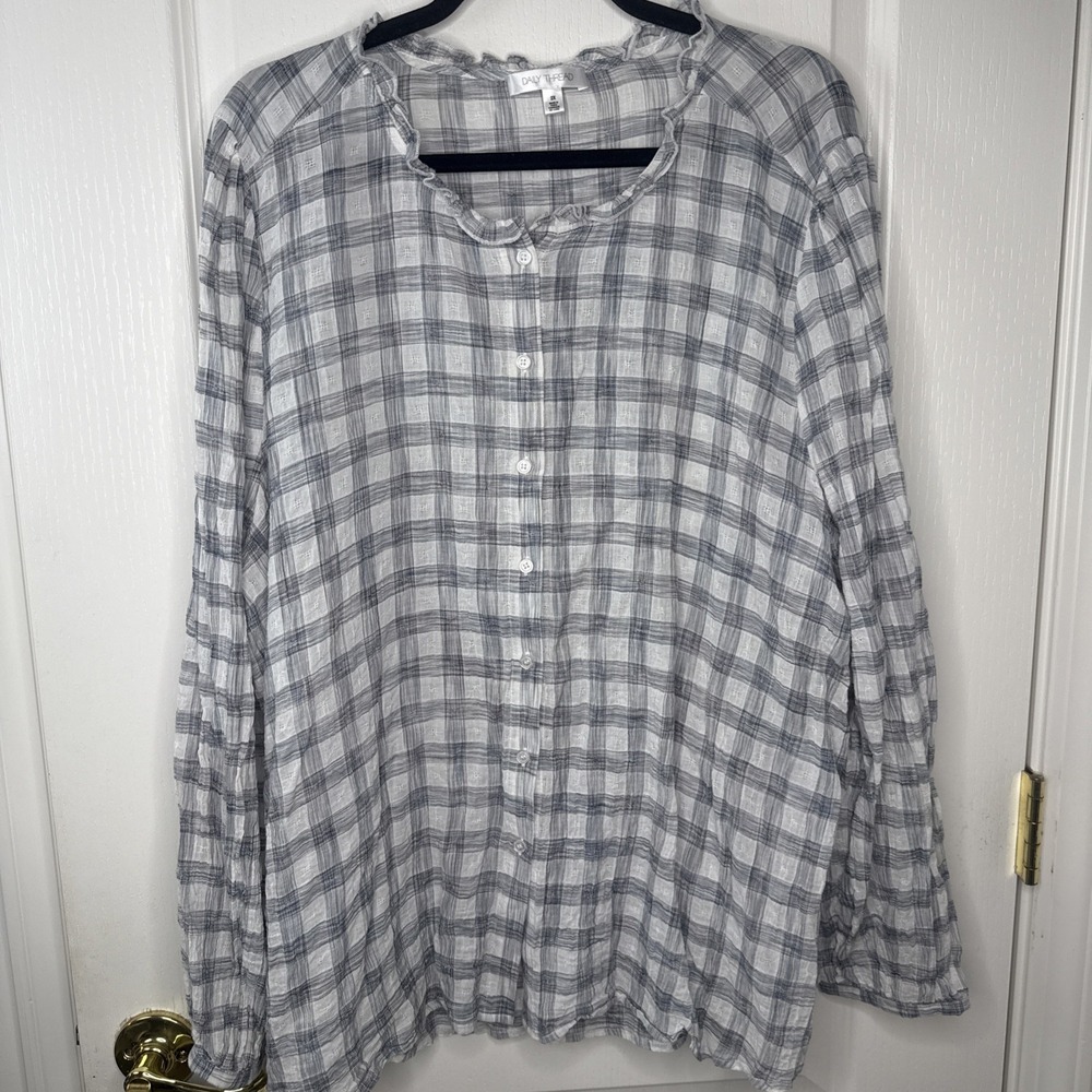 Daily Thread Womens 2X Plaid Crinkle Top Long Sleeve Button Front Boho